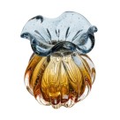 VASO DE VIDRO MURANO ITALY AZUL E AMBAR 11CMX13CM