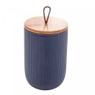 POTICHE DE CERAMICA C/TAMPA EM BAMBU LINES AZUL MARINHO10X15- REF.2668