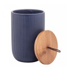 POTICHE DE CERAMICA C/TAMPA EM BAMBU LINES AZUL MARINHO10X15- REF.2668