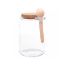 POTE REDONDO DE VIDRO C/ TAMPA DE ROLHA E COLHER DE BAMBU 650ML - REF.5752